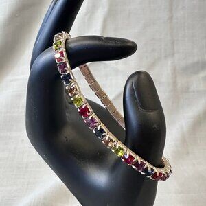 Silver Tone Multi-Color Rhinestone Stretchy Bracelet